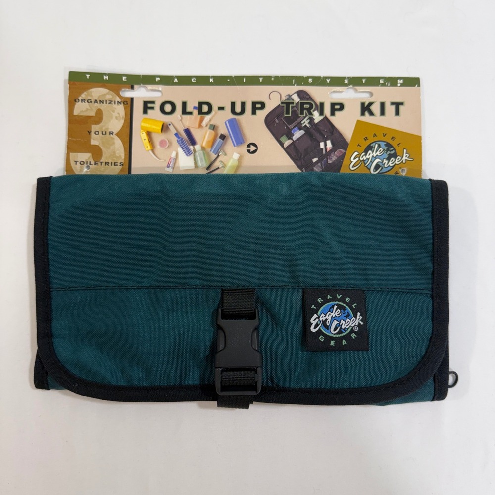 Vintage Eagle Creek Fold-Up Trip Kit Nylon Hanging Toiletry Bag Travel Organizer